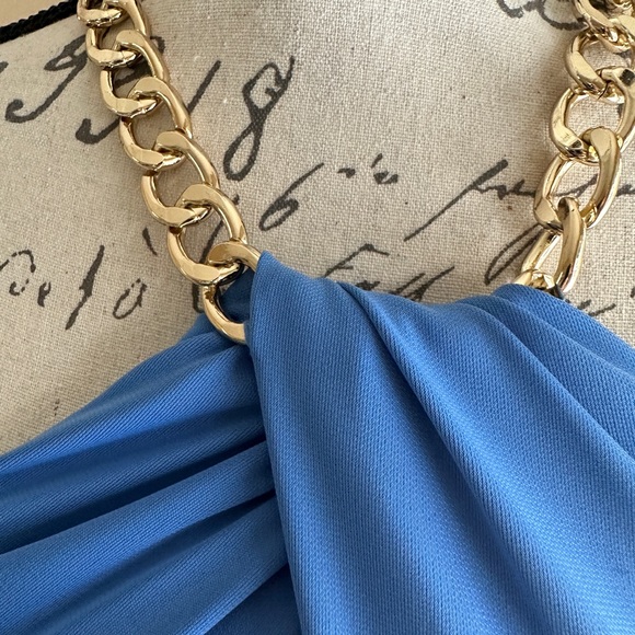 Ralph Lauren Evening Dress Exquisite Blue Halter Chain Neckline True to Size 12 - Picture 8 of 14